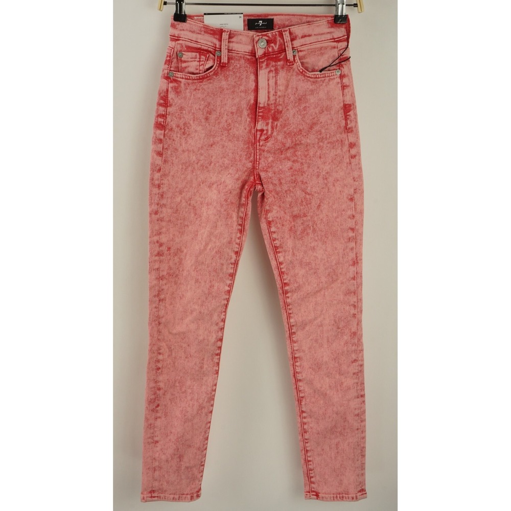 New 7 For All Mankind High Waist Ankle Skinny Ankle Jeans In Acid Red Women's 24